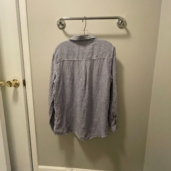 Sigrid Olsen Striped Linen Button Down Shirt with Red Detail, Large - Picture 8 of 9